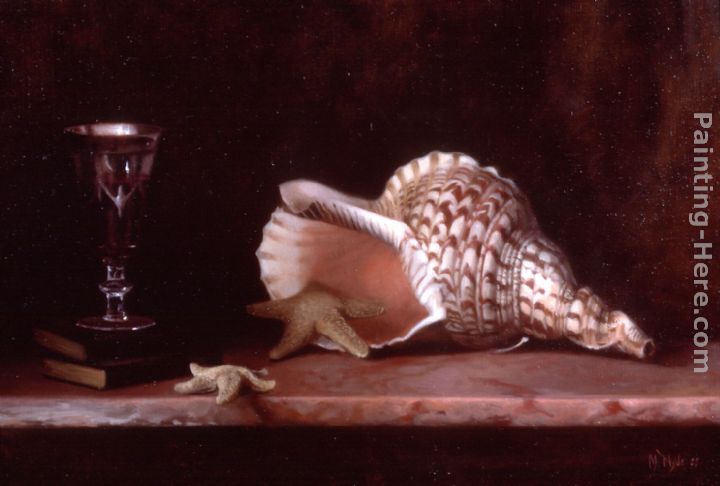 Still Life with Conch Shell, Starfish and a Glass of Wine painting - Maureen Hyde Still Life with Conch Shell, Starfish and a Glass of Wine art painting